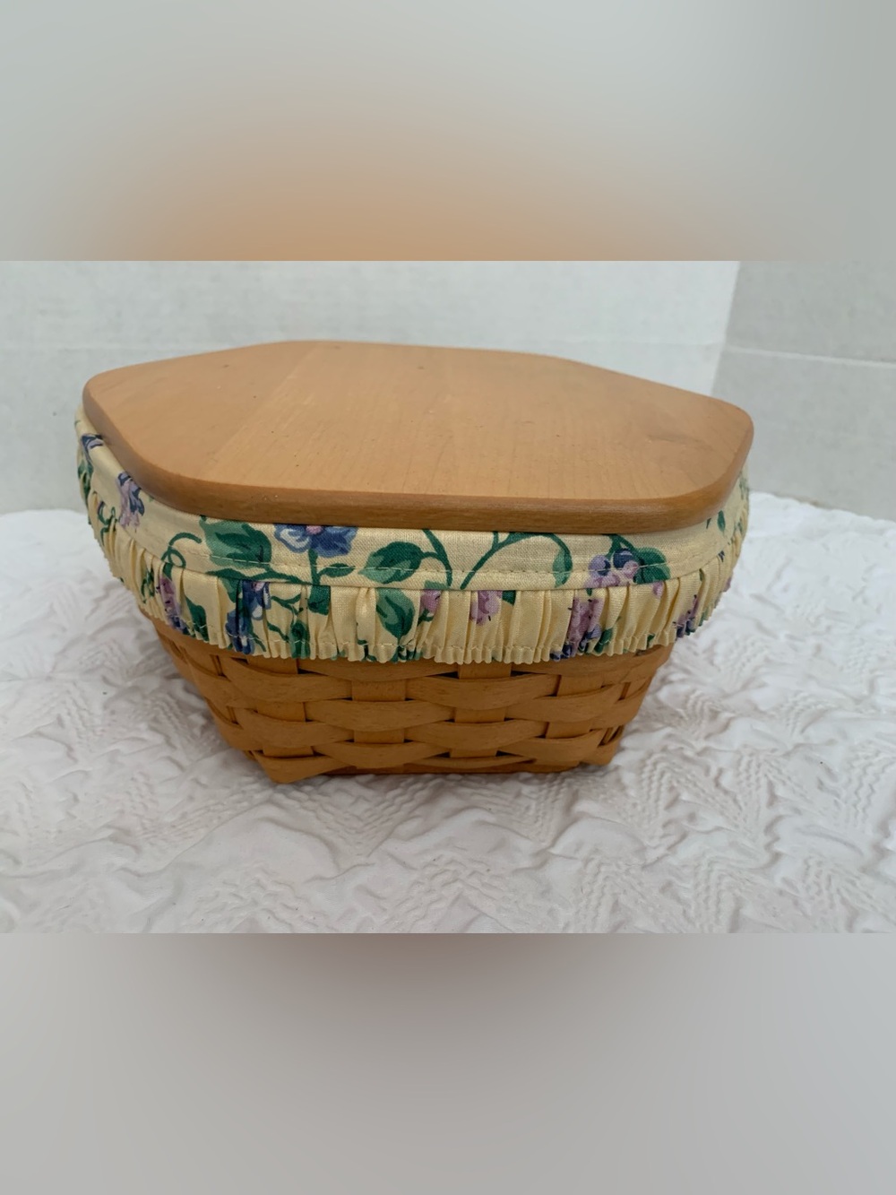 Longaberger Generations Hexagon 7” Basket With Protector Liner Lid Combo